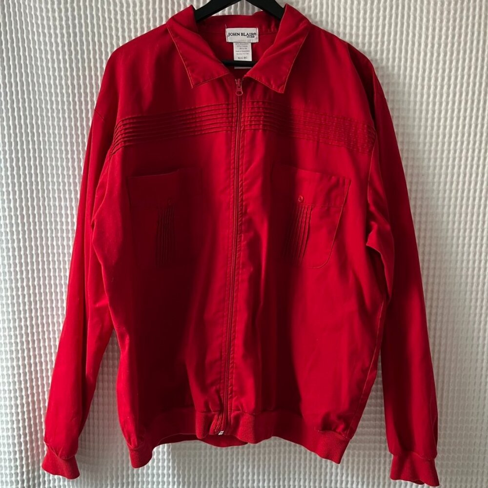 John Blair vintage red guayabera-style jacket with pockets and full zip